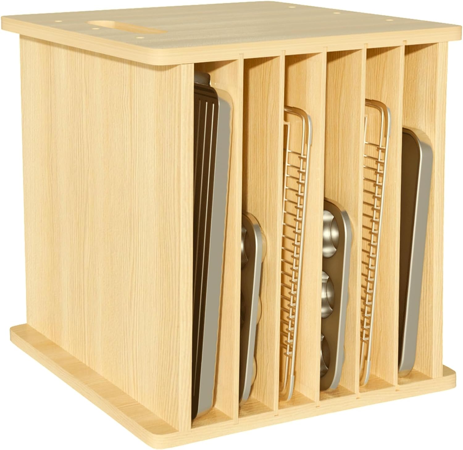 Kitchen Cabinet Baking Sheet Organizer - Pembatas Rak Loyang Kayu, Rak Vertikal