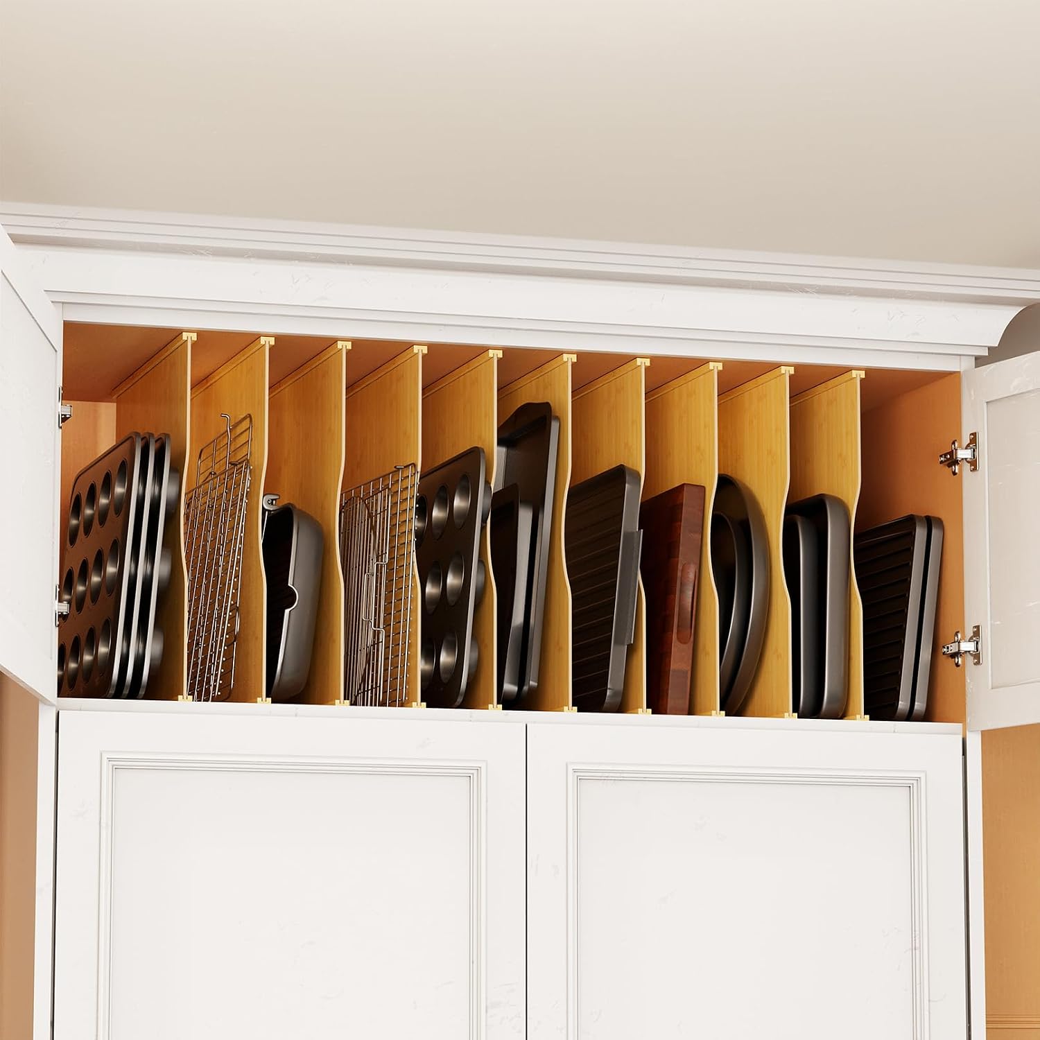 Kitchen Cabinet Baking Organizer - 10 Paket Pembatas Nampan Bambu untuk