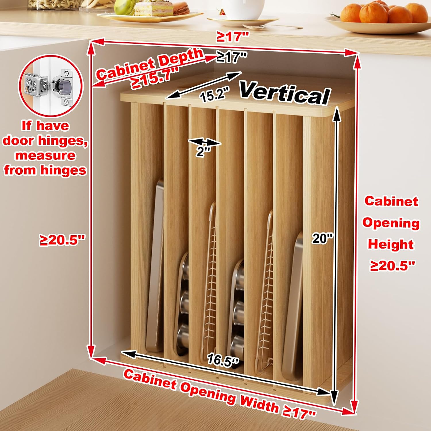 Pembatas Rak Loyang Kayu, Rak  - Kitchen Cabinet Baking Sheet Organizer ulasan dan harga