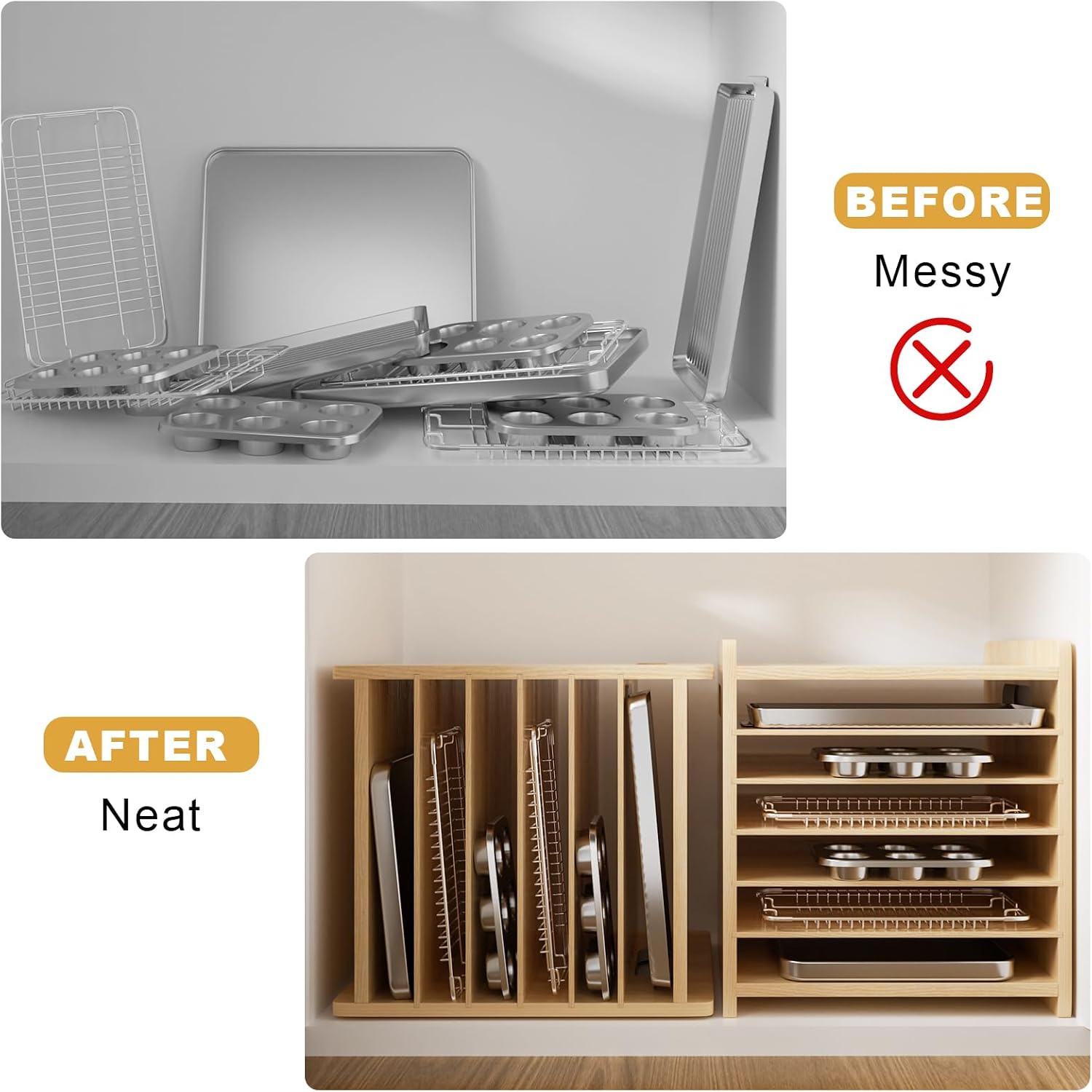 Pembatas Rak Loyang Kayu, Rak  - Kitchen Cabinet Baking Sheet Organizer ulasan dan harga